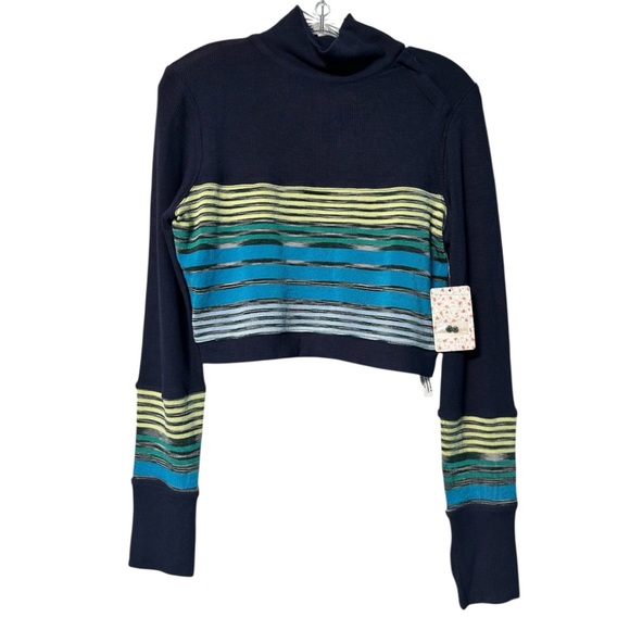 NWT Free People Movement Mountain Momma Striped Cropped Long Sleeve Top - Picture 4 of 10